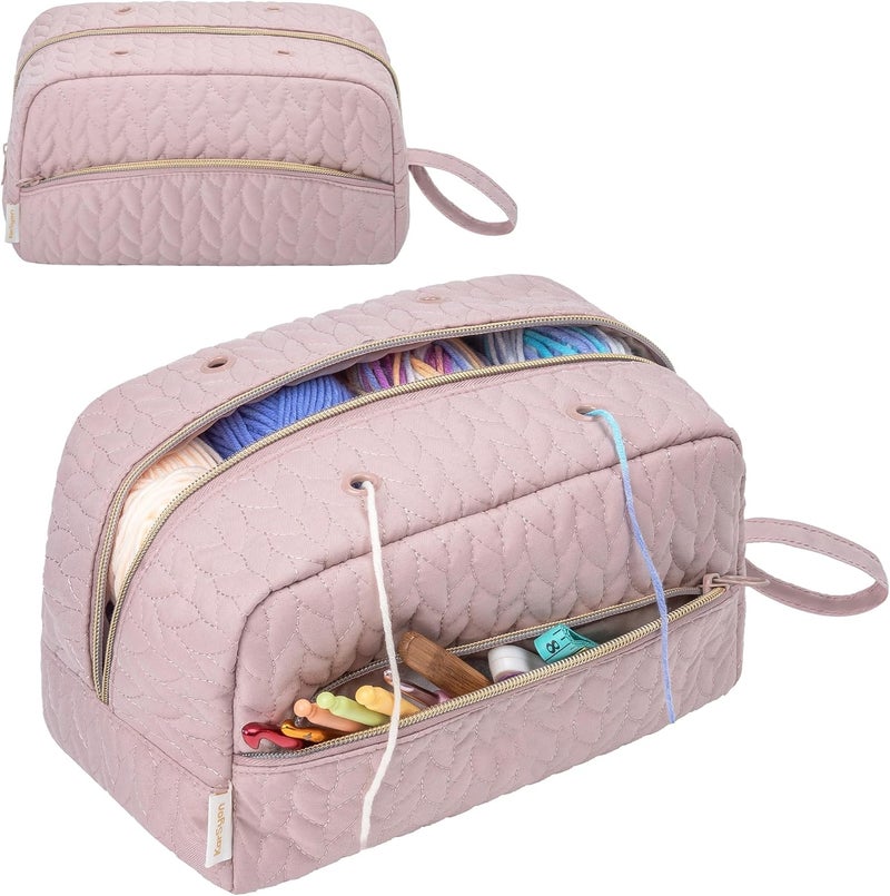 KarSyon Crochet Yarn Bag Knitting Bag Storage for Crocheting Accessories Crochet Hook Case Organizer Gift for Crochet Lovers (Pink), K3201 - Image 1